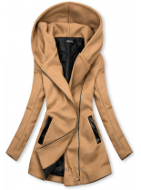 Hnědý kabát s koženkovými detaily