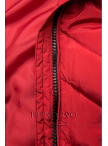 Červená dlouhá prošívaná bunda