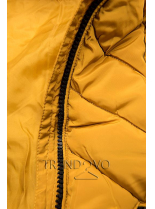 Hořčicově žlutá dlouhá prošívaná bunda