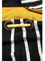 Černá pruhovaná mikina se žlutou kapucí