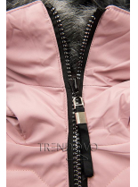 Růžová zimní bunda s černými detaily