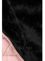 Růžová prošívaná bunda s černou plyšovou podšívkou