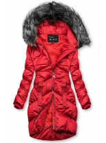 Červená lesklá prošívaná bunda na zimu
