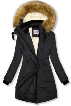 Černá prodloužená zimní bunda s béžovou kožešinou