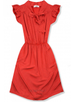 Červené retro puntíkované šaty s mašlí