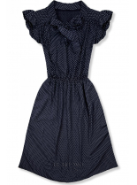 Tmavě modré retro puntíkované šaty s mašlí