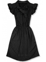 Černé retro puntíkované šaty s mašlí