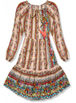Béžové vzorované šaty ve volném střihu