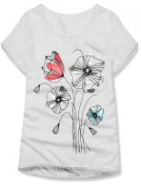 Bílé tričko s potiskem květů