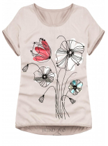 Béžové tričko s potiskem květů