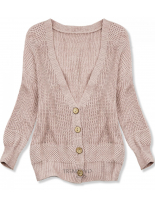 Půdrově růžový pletený svetr na knoflíky