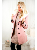 Růžový zimní kabát s plyšovou podšívkou