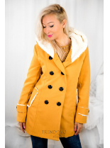 Mustard zimní kabát s plyšovou podšívkou