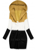 Pletený svetr s kapucí mustard/bílá/černá