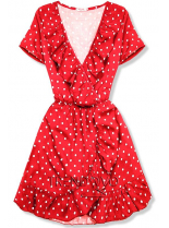 Červené puntíkované šaty s volány