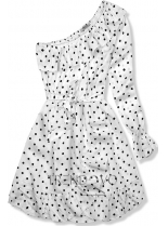Bílé puntíkované šaty na jedno rameno