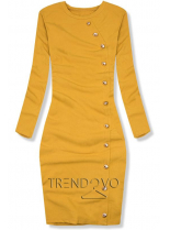 Mustard strečové šaty s dekorativními knoflíky