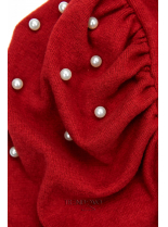Červené elegantní šaty s perličkami