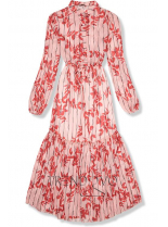 Midi šaty s motivem listů červená/růžová