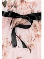 Pudrově růžové květinové šaty se stuhou