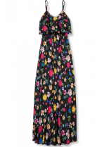 Černé maxi květinové barevné šaty