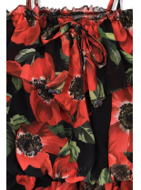 Červeno-černé květinové minišaty