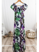 Fialově - zelené maxi šaty s květinovým potiskem
