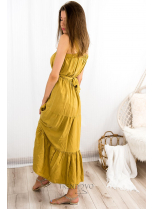 Hořčicově žluté letní maxi šaty na ramínka