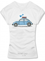 Bílé tričko s potiskem BLUE CAR