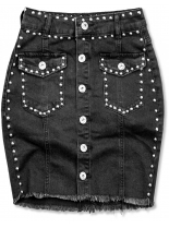 Černá jeans sukně se stříbrnými nýty