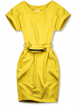 Žluté basic šaty s malou taškou v pase