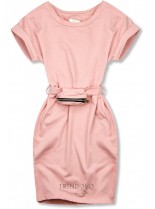 Světle růžové basic šaty s malou taškou v pase