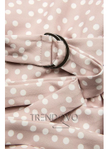 Světle růžové tečkované šaty s taškou v pase
