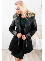 Černý zimní kabát s kožešinovou podšívkou