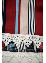 Bordó-modré pruhované šortky s krajkou