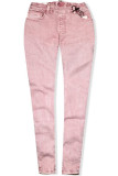 Růžové jeans kalhoty se zipem vzadu