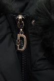 Dámská prošívaná zimní bunda s kožešinou – tmavě modrá