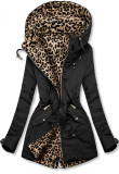 Černá oboustranná parka s leopardím vzorem