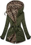 Khaki oboustranná parka s leopardím vzorem