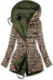 Khaki oboustranná parka s leopardím vzorem
