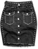 Černá jeans sukně se stříbrnými nýty