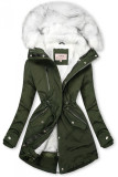 Khaki-bílá parka na zimu