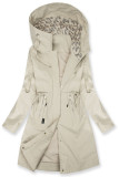 Prodloužená parka s potiskem v kapuci ecru