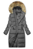 Šedá dlouhá zimní bunda s kožešinou